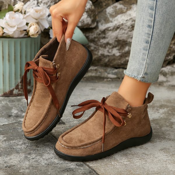Lace-up Suede Single Shoes for Women Thick Sole Cloth Shoes