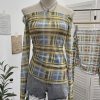 Plaid one shoulder slim embroidered top