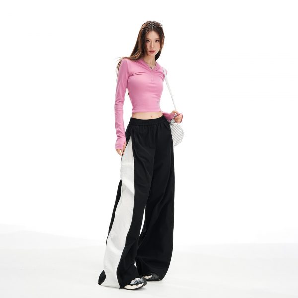 Women's Pants Black and White Casual Straight-Leg Trousers High-Waist Wide-Leg Pants