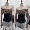 Waist tied horn long sleeved top short T-shirt
