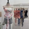 Printed neck hanging flower strapless sleeveless top