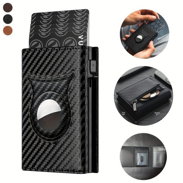 Men's Carbon Fiber Magnetic Card Clip PU Leather RFID Bank Card Bag Large Capacity Card Clip