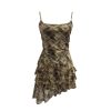 Irregular Rivet Mesh Camisole Dress with Ruffle Strap Sleeveless Top
