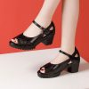 One-Strap High Heel Genuine Leather Sandals for Women White Chunky Heel Thick Sole Waterproof Platform Versatile Wide Size Mother Shoes