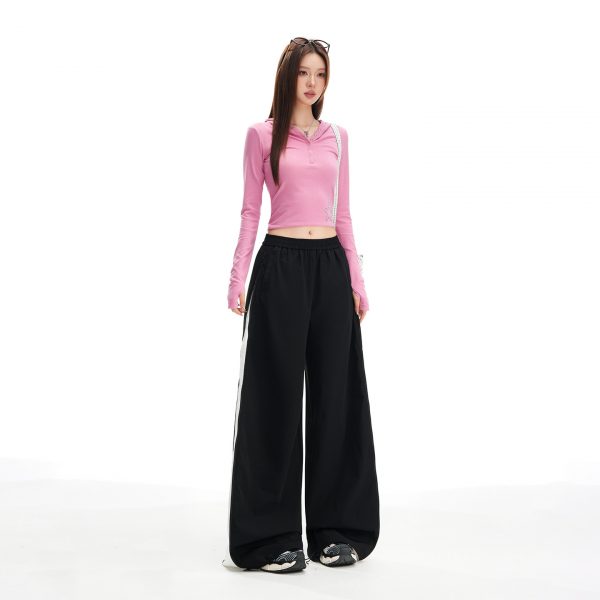 Women's Pants Black and White Casual Straight-Leg Trousers High-Waist Wide-Leg Pants