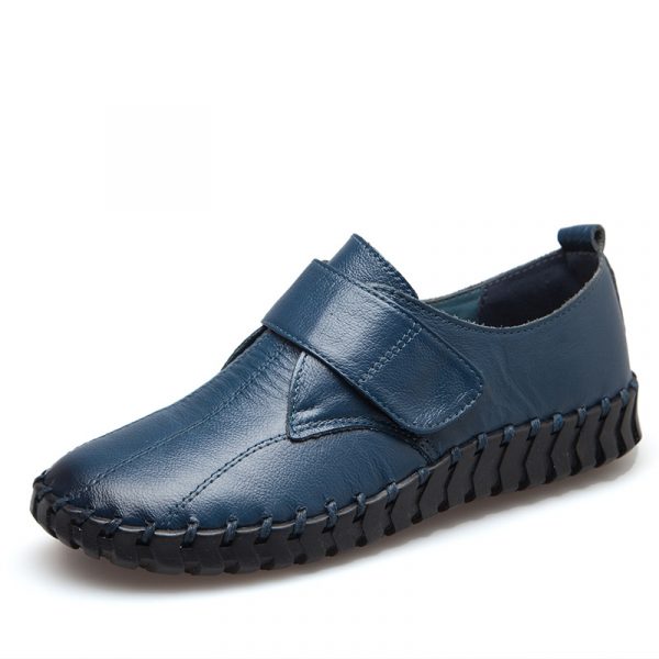Shenrui Brand Spring and Autumn New Genuine Leather Women's Shoes with Deep Mouth Velcro Stitching Flat Sole Anti-Slip Middle-aged and Elderly Single Shoes