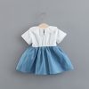 Summer Children Shirt New Solid Color Rabbit Ears Denim Fake Two-piece Skirt Female Children Children's Clothing