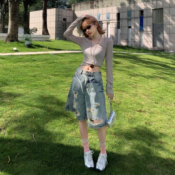 Women's  Shorts Retro Loose Five-Quarter Wide-Leg Mid-Length Pants