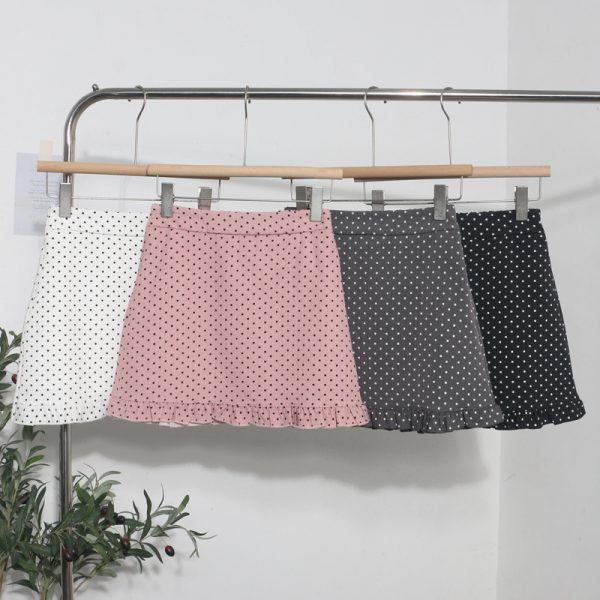Black fungus edge polka dot skirt for women