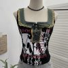 Edge denim patchwork printed vest with tie bow short sleeveless top