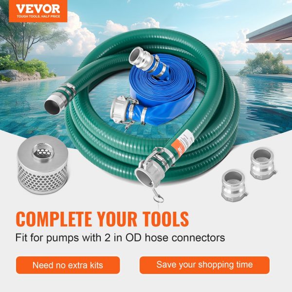 Suction Hose Kit For WaterPump 2 In X 20 Ft Green 50 Ft Blue Hoses