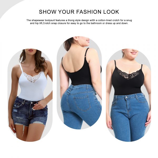 Plus Size Lace Thong Open Crotch Abdominal Support Bodysuit Strap Shapewear Underwear