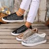 Plus Size Sequined Front Lace-up Solid Color Plus Size Board Shoes