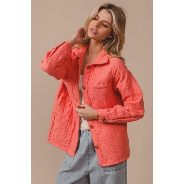 BiBi Quilted Wrinkle Gauze Long Sleeve Shacket