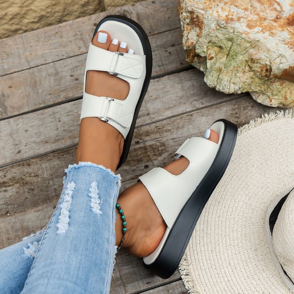 Thick bottomed flat and casual one line drag Velcro beach cooldown
