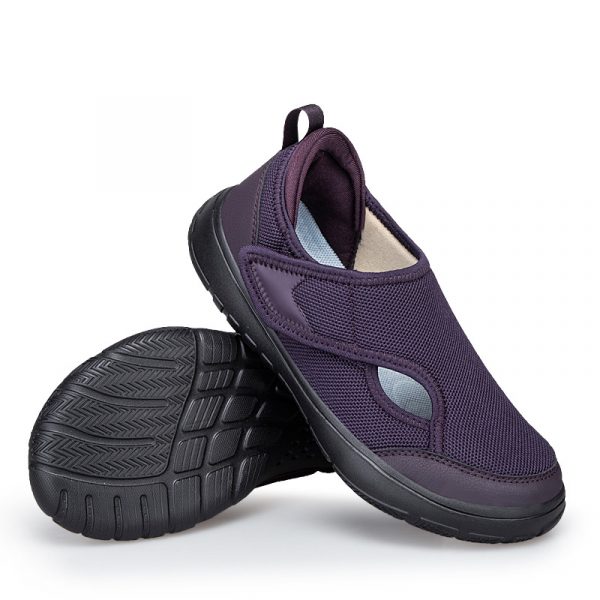 Wide Hook-and-Loop Closure Elderly Walking Shoes Summer Rehabilitation Shoes Simple Lightweight Fly-Knit Mesh Comfortable