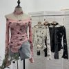 Butterfly neck hanging long sleeved T-shirt top
