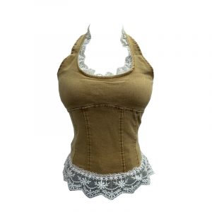 Lace patchwork neck hanging sleeveless top