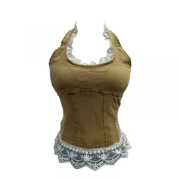 Lace patchwork neck hanging sleeveless top