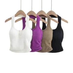 Imitation mink fur pleated neck hanging small camisole vest