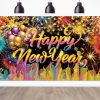 Happy New Year Background Cloth With 32 Inch Balloons Fireworks Designs New Year Backdrop Decor Holiday Photo Studio Props For 2025 New Year Party Photography Supplies