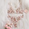 Monet Garden Oil Painting Floral Lace Eyelash Hem Underwear Sexy Hollow Comfortable Gathered Bra Set