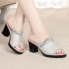 Summer Women's Outdoor Leather Mid-Heel Chunky Heel Comfortable Anti-Slip Soft Sole Large Size Sandals