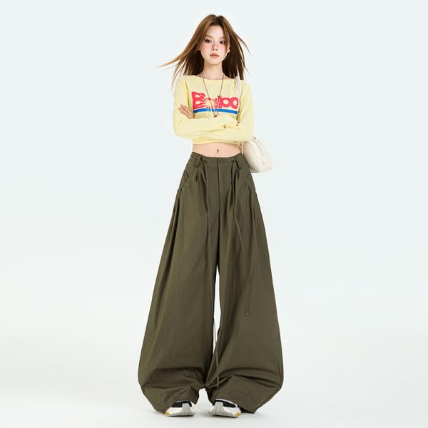 Women's Pants Casual Sports Trousers with Drawstring Pockets and Wide Leg Design