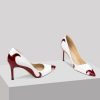 Red and green dragonfly pointed slender heel banquet women's shoes color blocked single shoes for women