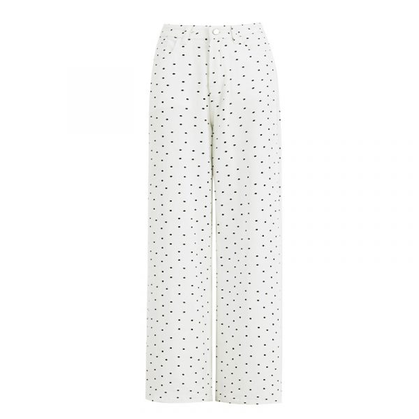 Women's Black and White Polka Dot Slimming Loose Straight Jeans  High Waist Wide Leg Pants