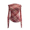 Plaid one shoulder slim embroidered top