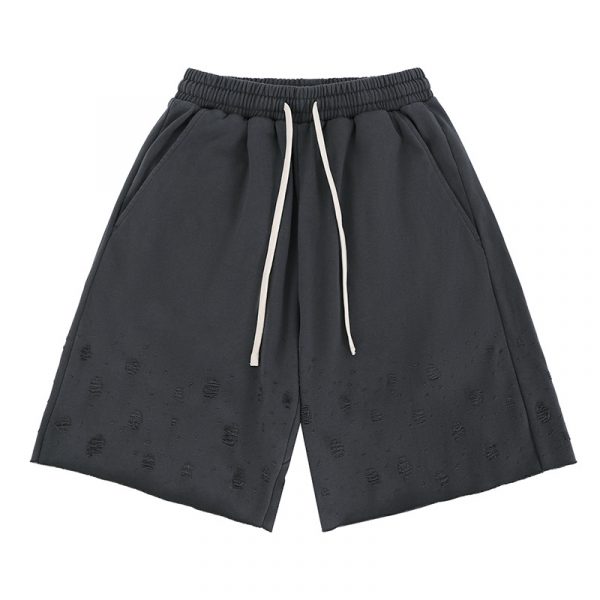 Men's Clothing Spring Solid Color Hole Heavyweight Sports Shorts Casual