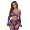 Cross-border  Sexy Underwear Five-piece Set with Gloves, Stockings, Tie-dye Design, Colorful Design, Erotic Underwear Set