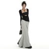 Women's Skirt Gray Casual Pencil Skirt | Straight Tube Long Skirt Mermaid Skirt