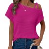 Women's Short-sleeved Solid Color Top Fashionable All-match Off-shoulder Knitted T-shirt