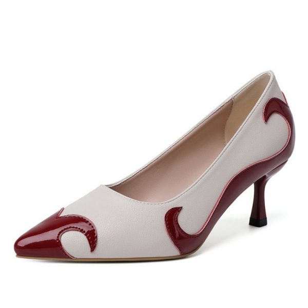 Red and green dragonfly pointed slender heel banquet women's shoes color blocked single shoes for women