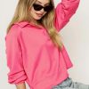 Umgee Exposed Seam Long Sleeve Polo Top with Side Slit