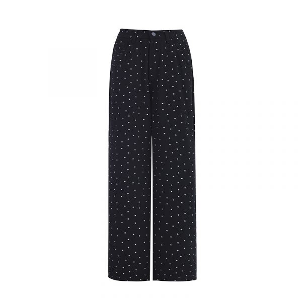 Women's Black and White Polka Dot Slimming Loose Straight Jeans  High Waist Wide Leg Pants