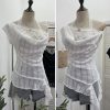 Lace Splicing Swing Collar Halter Off-Shoulder T-Shirt Women