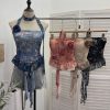 Printed neck hanging flower strapless sleeveless top