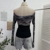 Waist tied horn long sleeved top short T-shirt