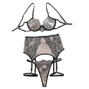 Perspective Fun Set Embroidered Fishbone Lace Sexy Gathering Underwear Underwear Four Piece Set