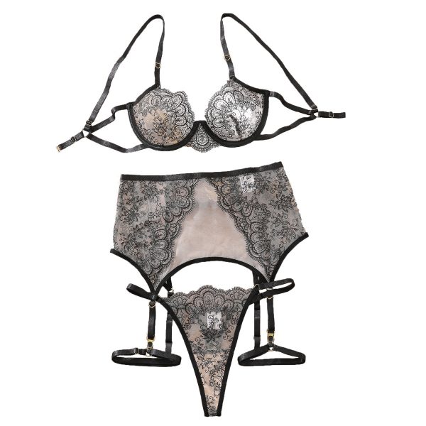 Perspective Fun Set Embroidered Fishbone Lace Sexy Gathering Underwear Underwear Four Piece Set