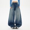 Women's Blue Knife-Leg Jeans  Gradient High-Waist Loose Wide-Leg Pants