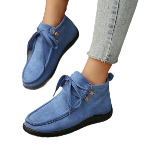 Lace-up Suede Single Shoes for Women Thick Sole Cloth Shoes
