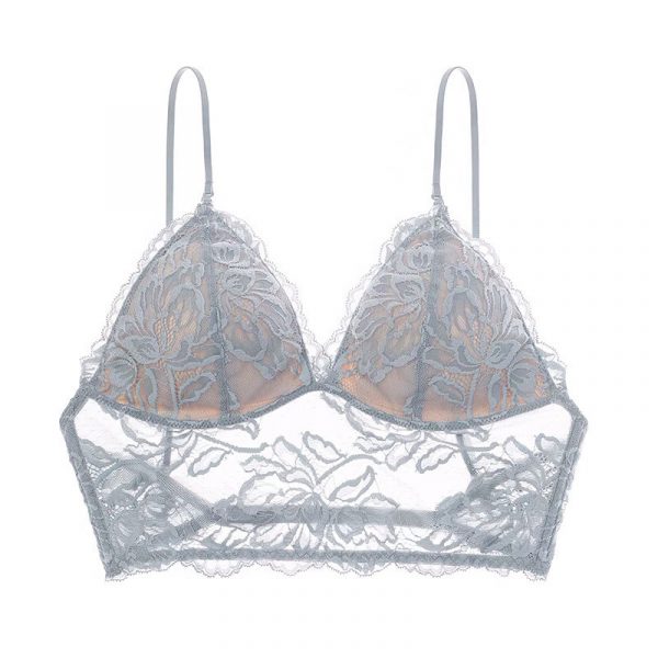 French Sexy Thin Non-Wired Bra Lace Embroidery Underwear for Women U-Shape Backless Strap Camisole Bra
