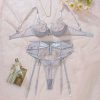 Perspective Embroidered Mesh Splicing Sexy Underwear 3-Piece Set