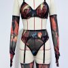 Cross-border  Sexy Underwear Five-piece Set with Gloves, Stockings, Tie-dye Design, Colorful Design, Erotic Underwear Set