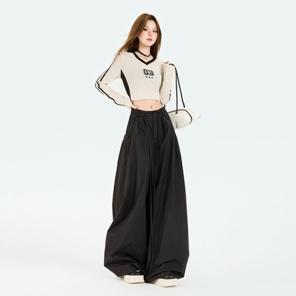 Women's Pants Casual Sports Trousers with Drawstring Pockets and Wide Leg Design