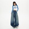 Women's Blue Knife-Leg Jeans  Gradient High-Waist Loose Wide-Leg Pants